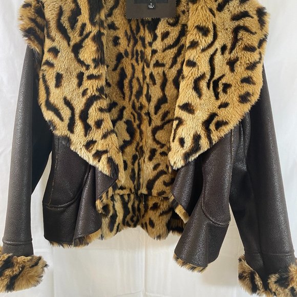 SOLD Incognita Brown Faux Leather Animal Print & Fur Lined Jacket NWOT - Picture 7 of 16